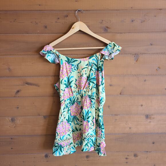 Anthropologie Farm Rio Ruffled Floral Tank Top Yellow Motif NWT Small Boho Beach - Picture 3 of 4